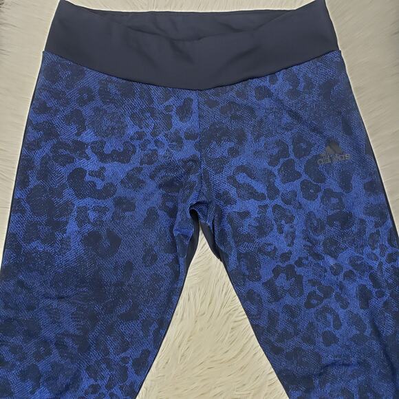 Adidas Performance Leggings Tights Navy Blue Animal Print Three Stripes Logo M - Picture 7 of 13